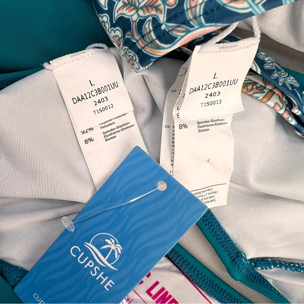 NWT High Waist Adjustable Strap Turquoise &‎ Orange Paisley Bikini SIZE LARGE